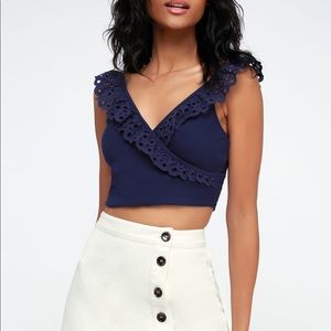NWT⭐️ Navy Lace Up Crop Top
